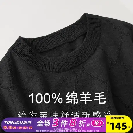 唐狮冬季新款男士毛衣圆领纯色菱形格肌理感羊毛衫舒适男款毛衫商品大图