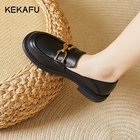 珂卡芙黑色真皮乐福鞋女2023年新款平底单鞋软底百搭小皮鞋英伦风图片