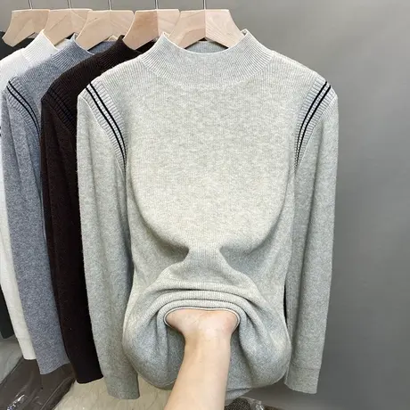 半高领毛衣女打底衫2023秋冬新款韩版套头外穿条纹针织衫内搭上衣商品大图