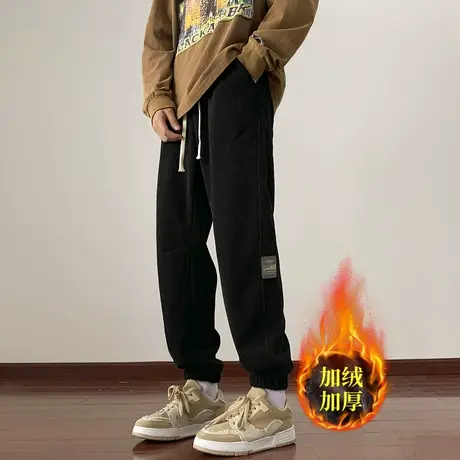 秋冬款潮流灯芯绒裤子男士宽松加绒加厚束脚休闲运动裤男男生小脚商品大图