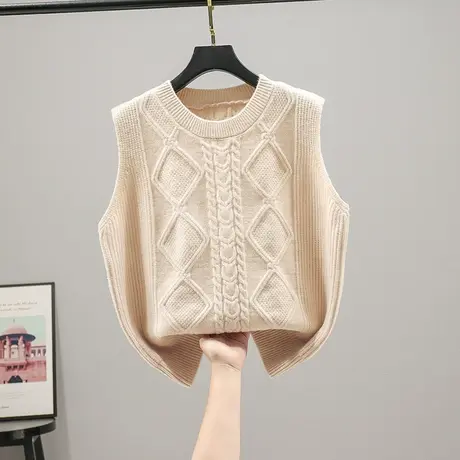 2023春秋新款韩版宽松圆领纯色无袖针织衫毛衣马甲上衣女士小背心图片