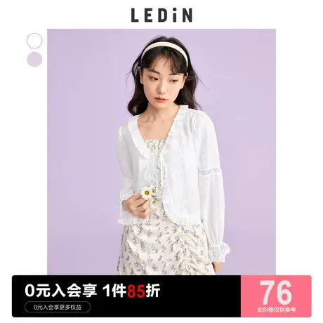 乐町甜美荷叶边罩衫休闲春夏新款白色雪纺上衣女宽松图片