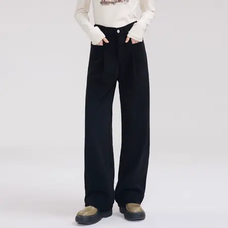 尔给直筒宽松白色针织阔腿裤女2023新款秋冬休闲百搭软糯垂感裤子商品大图