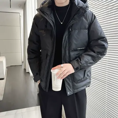 冬季新款连帽工装羽绒服男个性大口袋青年防寒加厚机车服羽绒外套图片