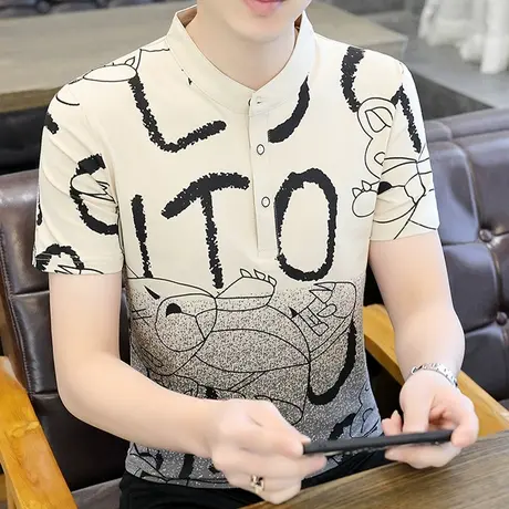 夏季男士t恤短袖紧身体桖帅气韩版潮流丅恤半袖上衣服潮牌渐变色商品大图