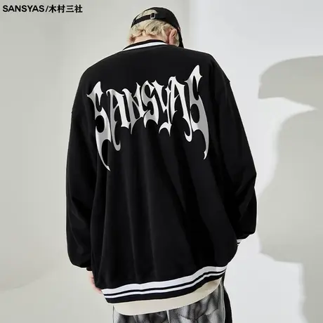 木村三社SANSYAS 字母印花美式风街头复古棒球服男宽松潮牌外套商品大图