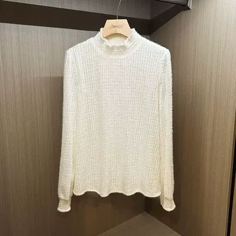 时尚甜美半高领针织打底衫2022年冬季新款淑女温柔显瘦通勤上衣商品大图