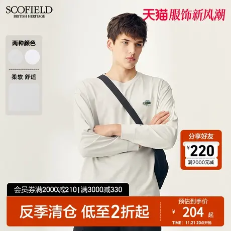 SCOFIELD纯色简约廓形T恤机车徽章秋季卡通印花宽松纯色上衣潮流商品大图