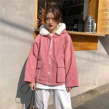 外套女秋冬2021新款韩版学生加绒加厚长袖百搭宽松棉衣棉服上衣潮图片