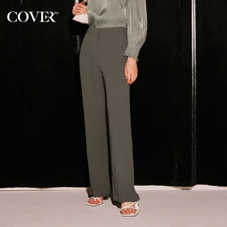COVER秋季醋酸口袋高腰直筒裤图片