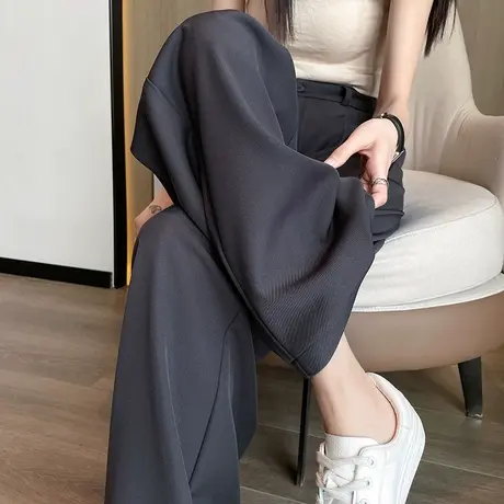 西装阔腿裤女裤子春秋2023新款高腰垂感宽松直筒休闲显瘦灰色西裤商品大图