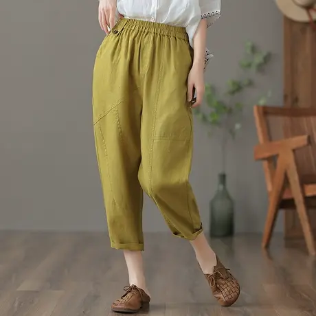 dza 高腰显瘦白色棉麻裤子女士夏季薄款宽松阔腿裤直筒萝卜亚麻裤图片