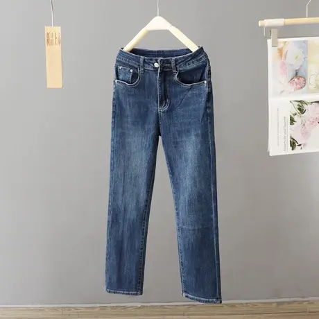 春秋季2024新款韩版蓝色牛仔直筒裤显瘦百搭牛仔裤高腰长裤女裤子商品大图