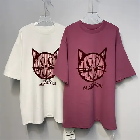 复古磨毛加厚短袖T恤女上衣秋冬宽松休闲百搭小众设计感打底衫潮商品大图