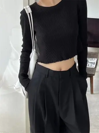 韩国2023秋季新款套头针织衫百搭纯色长袖打底衫螺纹百搭上衣服女商品大图