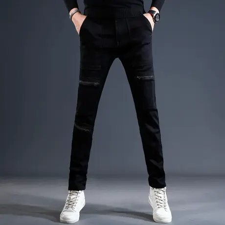 黑色牛仔裤男2023新款秋冬款修身小脚裤潮牌高端弹力男士裤子痞帅商品大图