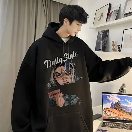 oversize美式高街潮牌卫衣男款春秋季高级感日系动漫大码连帽外套商品大图