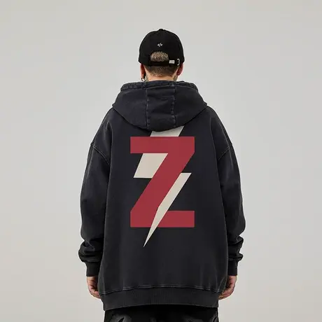 加肥加大码连帽美式重磅复古胖子男装潮流宽松水洗做旧卫衣春秋款商品大图