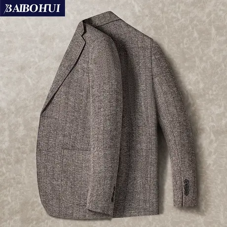 秋冬季商务修身小西服上衣男士时尚休闲英伦复古羊毛呢子西装外套商品大图