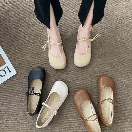 圆头豆豆鞋女软底2024年春夏新款一字扣温柔晚晚平底仙女浅口单鞋商品大图