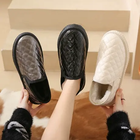 棉鞋女冬加绒2024年新款雪地靴女皮毛一体加厚舒适一脚蹬豆豆鞋女图片