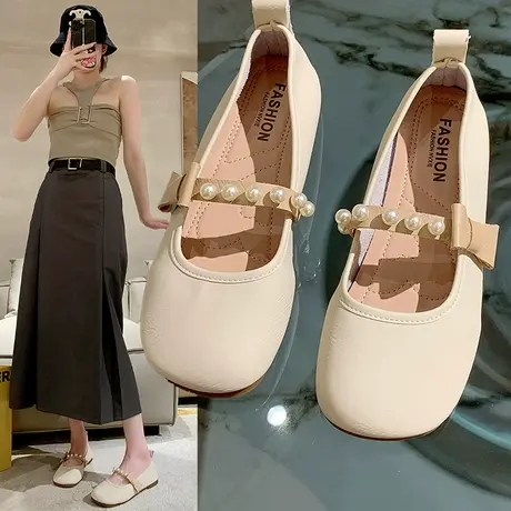 夏季单鞋女鞋2024新款春秋鞋子法式软平底温柔奶奶鞋玛丽珍小皮鞋商品大图