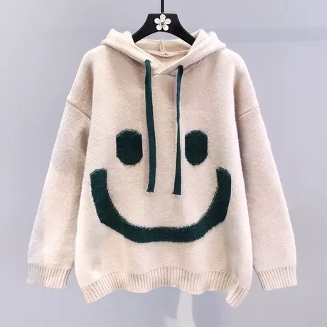 日系卡通笑脸连帽毛衣女冬季2023新款宽松慵懒风外穿复古针织外套商品大图