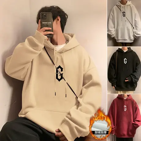 重磅美式卫衣男春秋季加绒加厚帽衫潮牌慵懒风宽松情侣款连帽外套图片