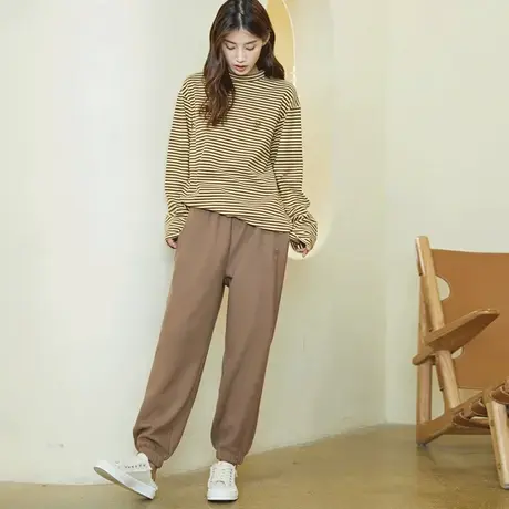 家居服女春秋可出门长袖可外穿加绒加厚保暖秋冬圆领条纹睡衣套装商品大图