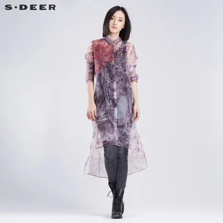 sdeer圣迪奥女装灵动线迹绣花蓬松两件套衬衫S16380579图片