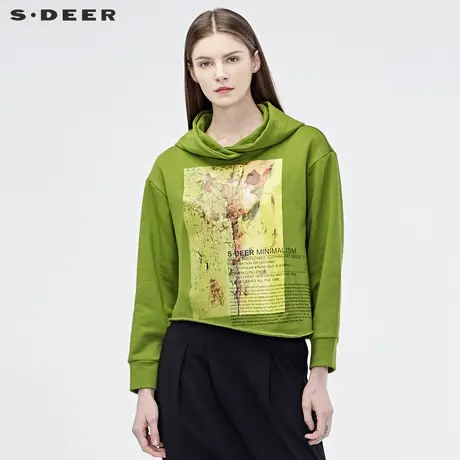 sdeer圣迪奥简约休闲连帽字母印花不规则摆落肩袖卫衣S19182203🍐图片