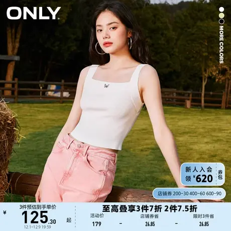 ONLY奥莱2023春夏新款休闲百搭显瘦方领无袖短款针织衫商品大图