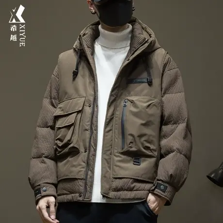 美拉德色系假两件羽绒服男冬季新国标白鸭绒宽松大码男士工装夹克商品大图