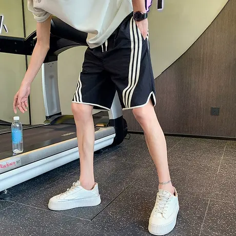 夏季速干短裤个性斜条纹小众设计感ins男薄款运动五分沙滩裤中裤商品大图