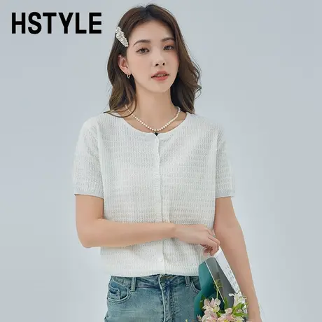 HANDUYISHE.COM H2024年夏季新款女圆领百搭开衫短袖显瘦针织衫商品大图