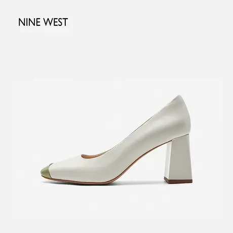 Nine West/玖熙拼色小方头高跟鞋2024年春季新款法式设计小众单鞋图片