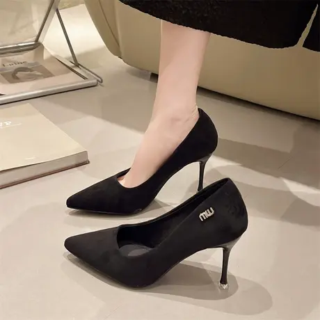 高跟鞋女2024年新款尖头黑色气质高级感单鞋细跟配裙子浅口女鞋子图片