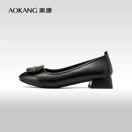 奥康女鞋 2024春季新款温柔气质浅口低跟单鞋百搭黑色面试单鞋商品大图