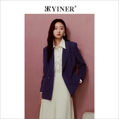 YINER音儿女装冬季法式优雅都市风绵羊莱赛尔西装外套图片