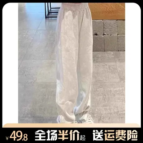 休闲运动直筒裤子女秋冬季加绒加厚宽松高腰显瘦束脚开叉卫裤百搭图片