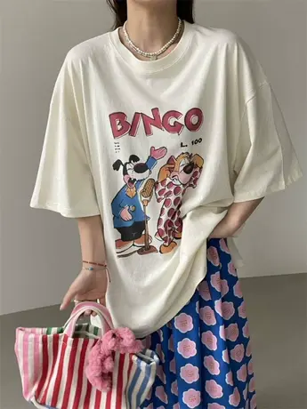 韩国东大门2024夏季新款洋气可爱减龄宽松卡通短袖T恤女半袖上衣图片