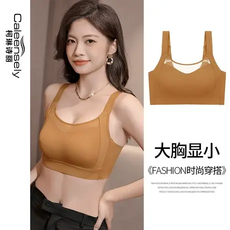 女士大胸显小全罩杯聚拢无痕无钢圈大码薄款无钢圈超薄夏季内衣商品大图