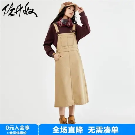 佐丹奴23年秋上新纯棉梭织明线多口袋工装风背带连衣裙女18463627图片