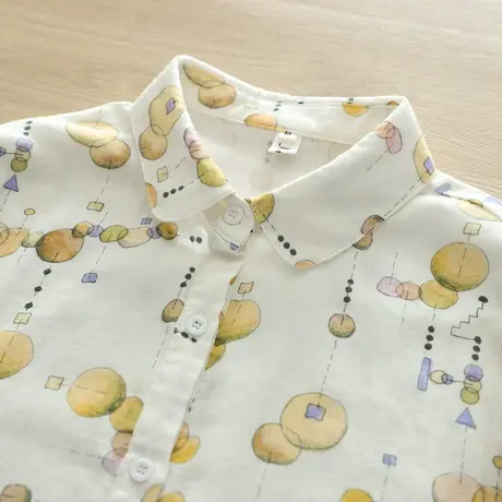 文艺小清新印花长袖衬衫女春秋新款学生宽松休闲百搭上衣双层棉纱商品大图