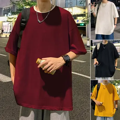 重磅纯棉短袖t恤男夏季2024新款运动休闲男生体恤宽松潮牌打底衫商品大图