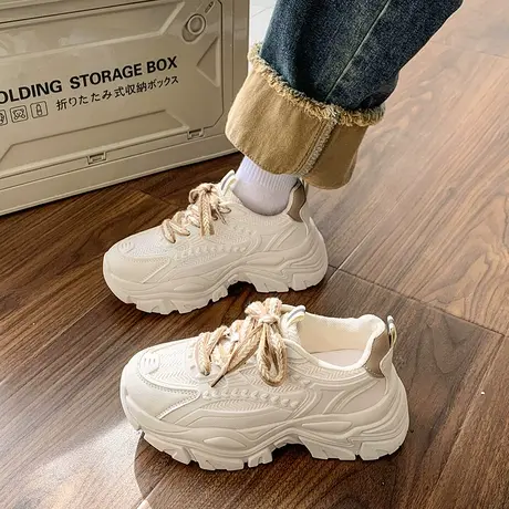 网红爆款老爹鞋女2024新款春秋季百搭厚底小白鞋薄款休闲运动鞋子商品大图