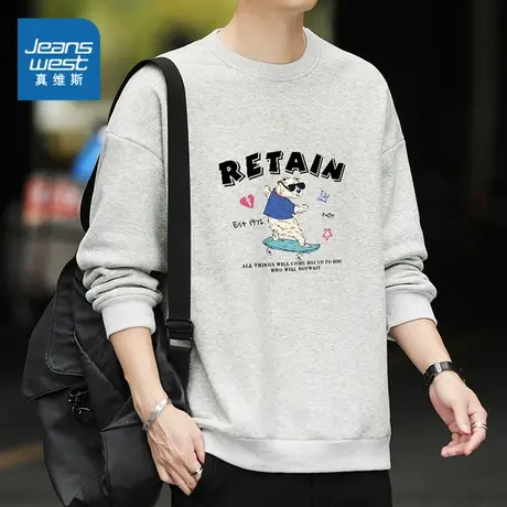 EI真维斯男装2023冬季新款 简约百搭休闲舒适印花男士长袖卫衣商品大图