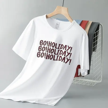 莫代尔白色t恤男士短袖圆领上衣服夏季半袖冰丝凉感透气速干体恤商品大图