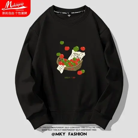 简约卫衣男春秋圆领小众潮牌无帽长袖2023新款宽松大码情侣上衣服图片