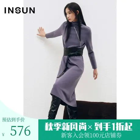 [易打理]恩裳COVER冬季2022年时尚简约分割线撞色羊毛连衣裙图片